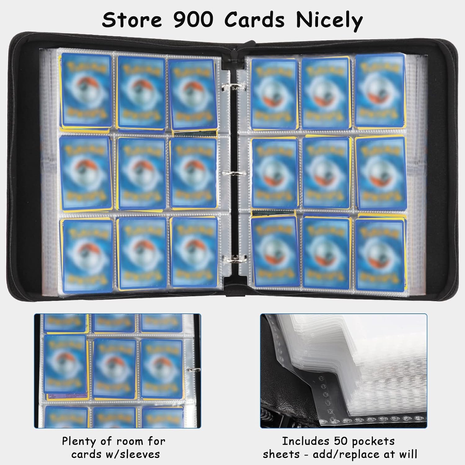 TCGGAME Card Binder for Trading Cards, 9-Pocket Card Collector Album Holder Fits 900 Cards with 50 Removable Sleeves, Carrying Case Binder Card Book Folder Organizer for Trading Cards. : Toys & Games