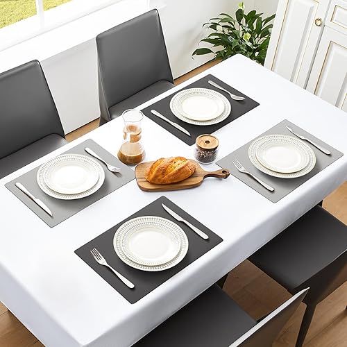 Miniatura 2 de MOSAYT Juego de 6 manteles individuales de vinilo, resistentes al calor, 100% impermeables, lavables y lavables, de piel sintética, reversibles,