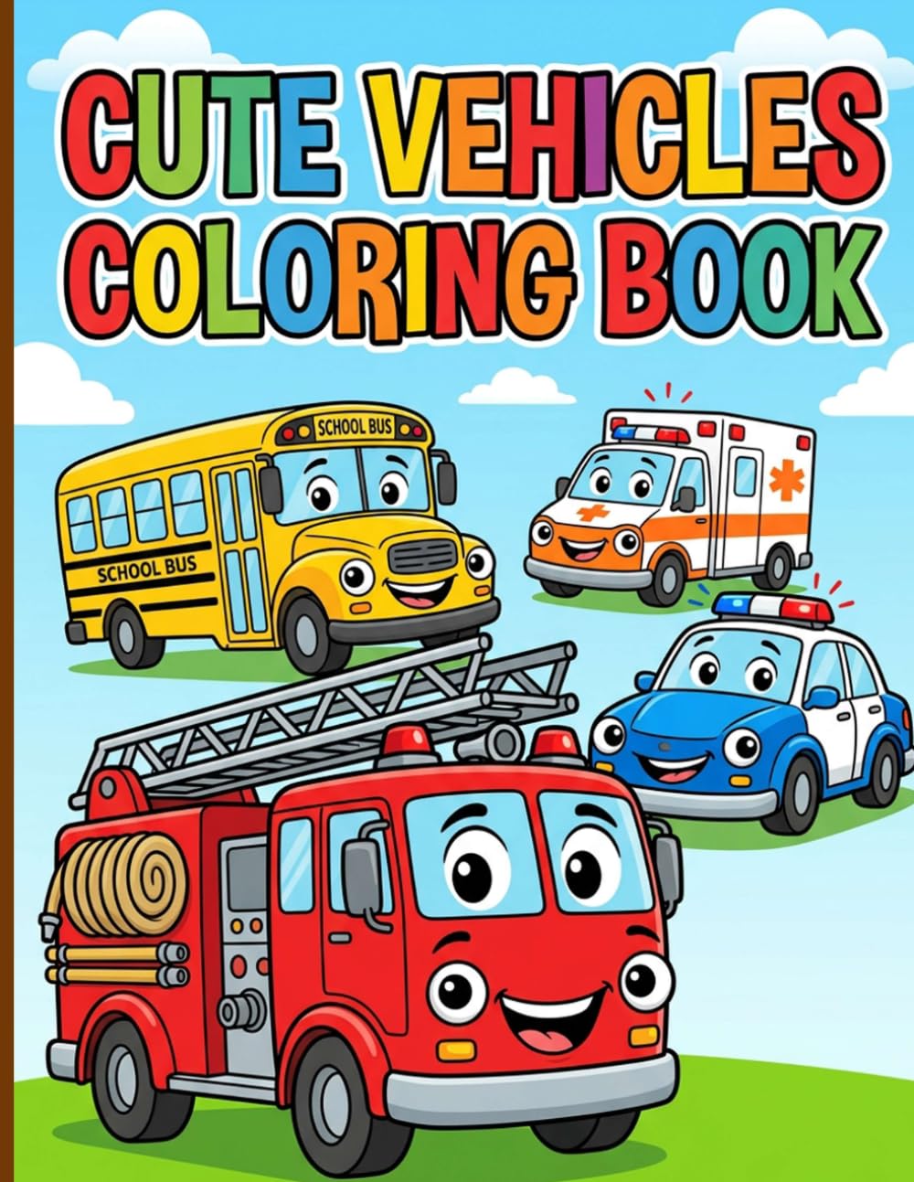 Cute Vehicles Coloring Book: Adorable Cars Trucks and Boats with Joyful Faces for Easy Screen-Free Toddler Fun and Relaxing Activities