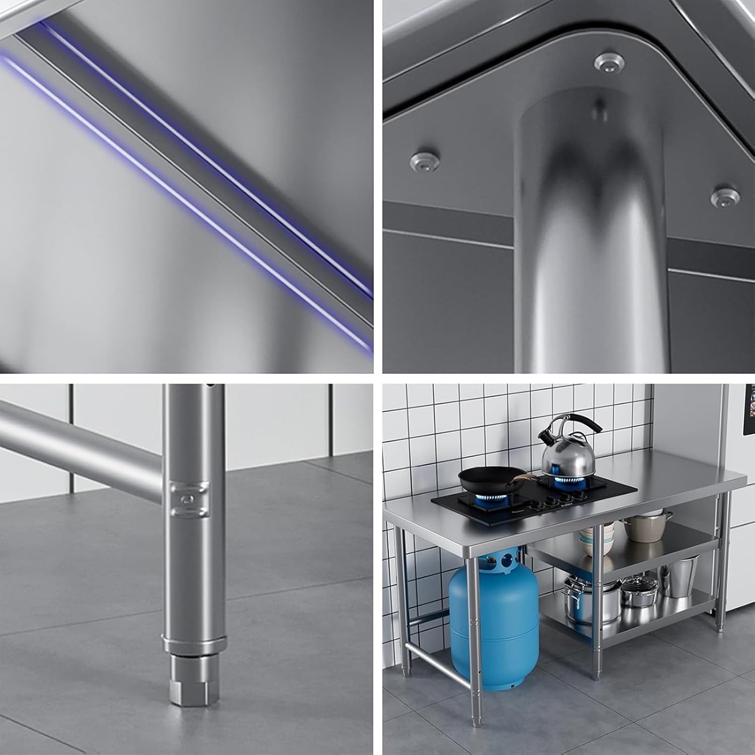 Three-Layer Stainless Steel Workbench with Adjustable Legs Multifunctional Cutting Board and Vegetable Worktable Combination Platform Open Commercial Metal Prep Table(90x40x80cm/35.4x15.7x31.5”)