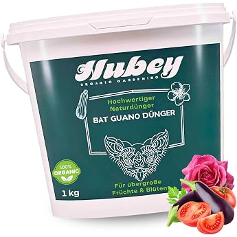 HUBEY Bat Guano Bat Fertiliser 1 kg - 100% Natural Guano Fertiliser from Flight Dog Organic Flowering Fertiliser with High Phosphorus Content NPK 1-20-1 for Tomatoes Vegetables Fruits Flowers & Indoor Plants
