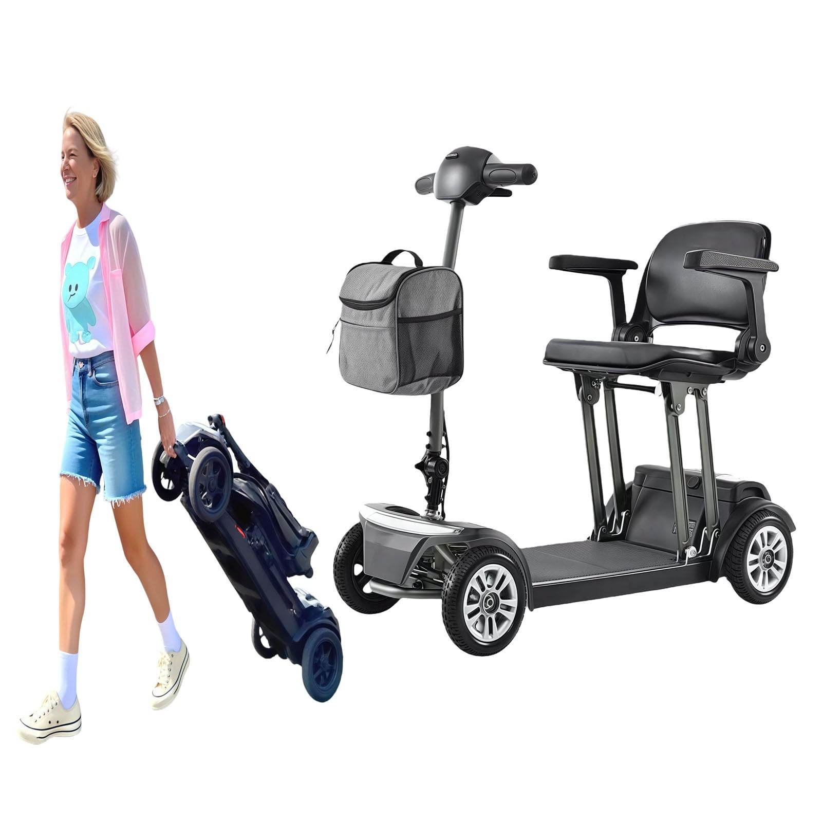 Scooters De Movilidad para Adultos,Scooter De Movilidad Plegable Y Ligero De 4 Ruedas, Equipado con Freno Electromagnético,para Personas Mayores, Adultos Y Personas con Discapacidad.