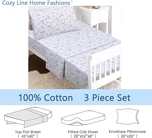 Miniatura 2 de YBW Danica - Juego de sábanas para niños y niñas, 100% algodón, 3 piezas, incluye sábana superior, sábana bajera, funda de almohada estándar (jirafa