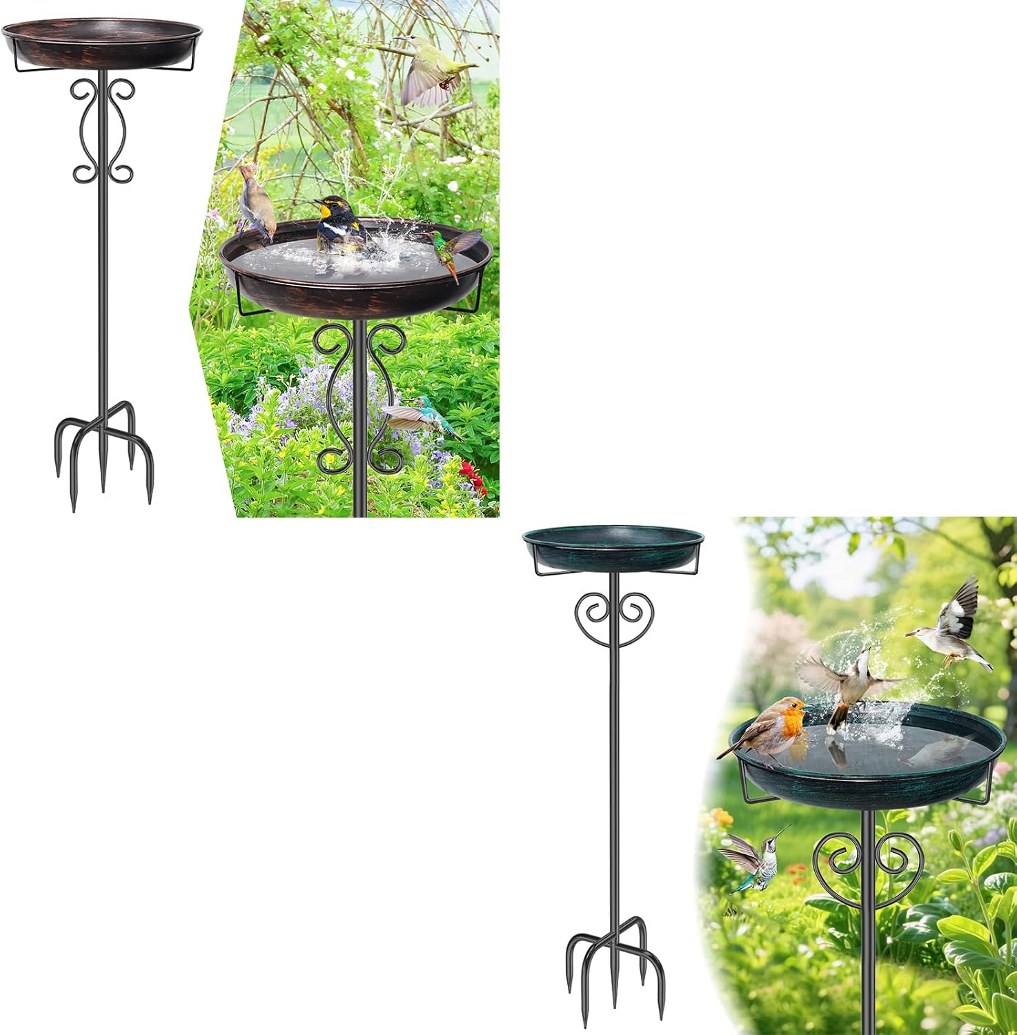 Metal Bird Bath for Outdoor, Garden Freestanding Birdbaths & Birdfeeders with Removable Bird Baths Feeder Bowl 5 Prong Base for Outside Patio Yard Lawn Decor, Green Bronze