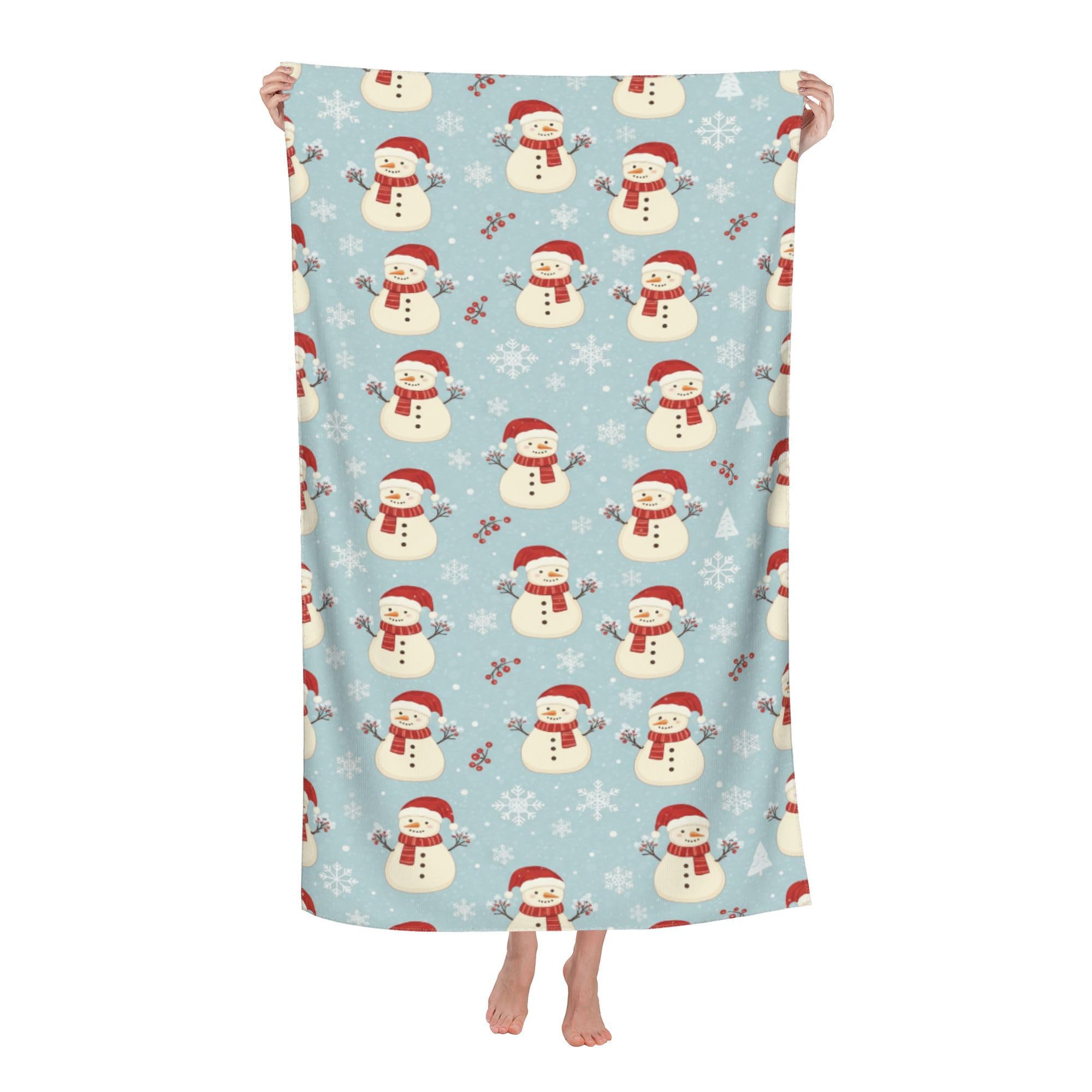 peiyeety Snowman and Berries Pattern Soft Bath Towels Absorbent Bathroom Towel for Beach Hotel Gym Spa Shower