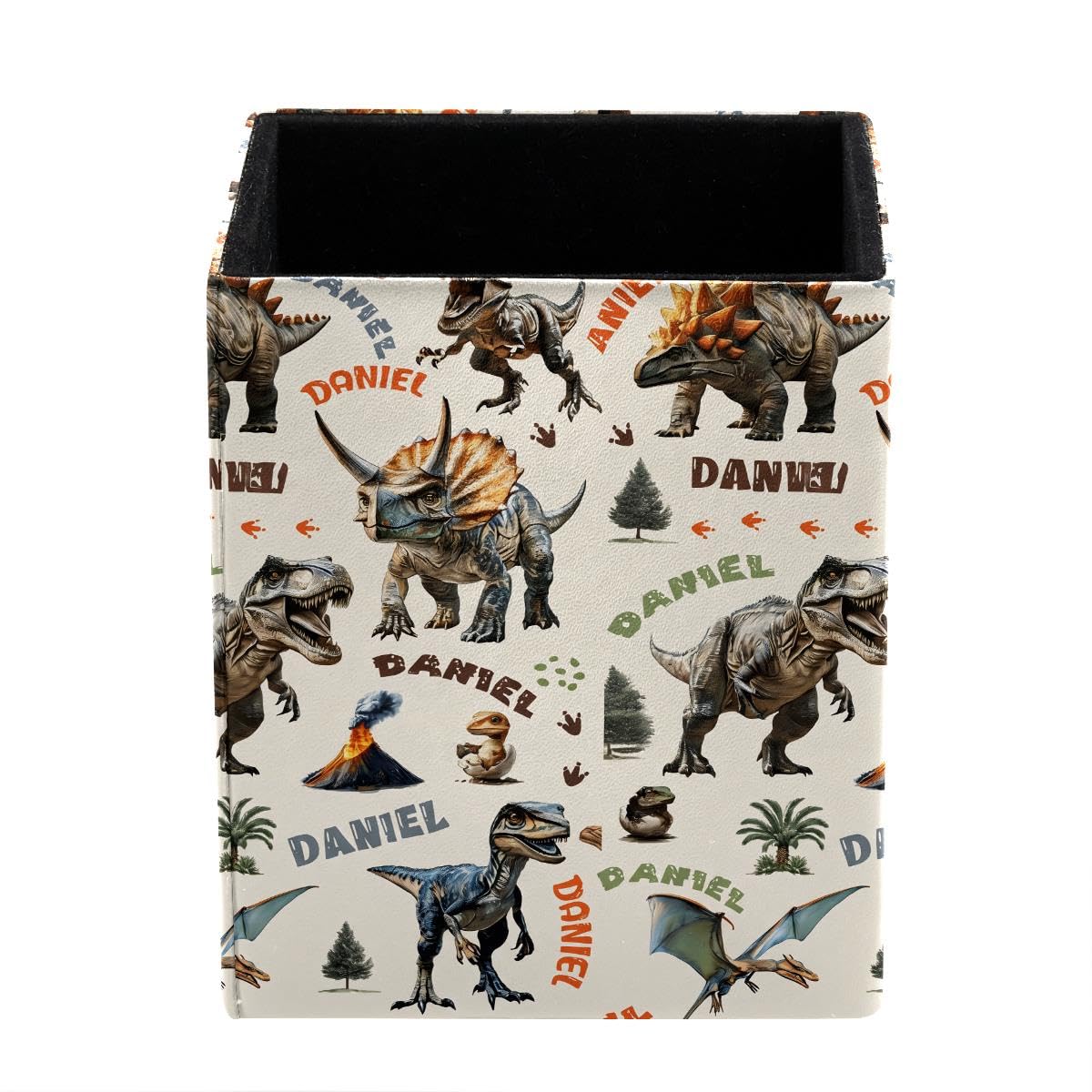 HEOEH Dinosaur Pen Holder Pen Pot, Square Pencil Cup for Desk