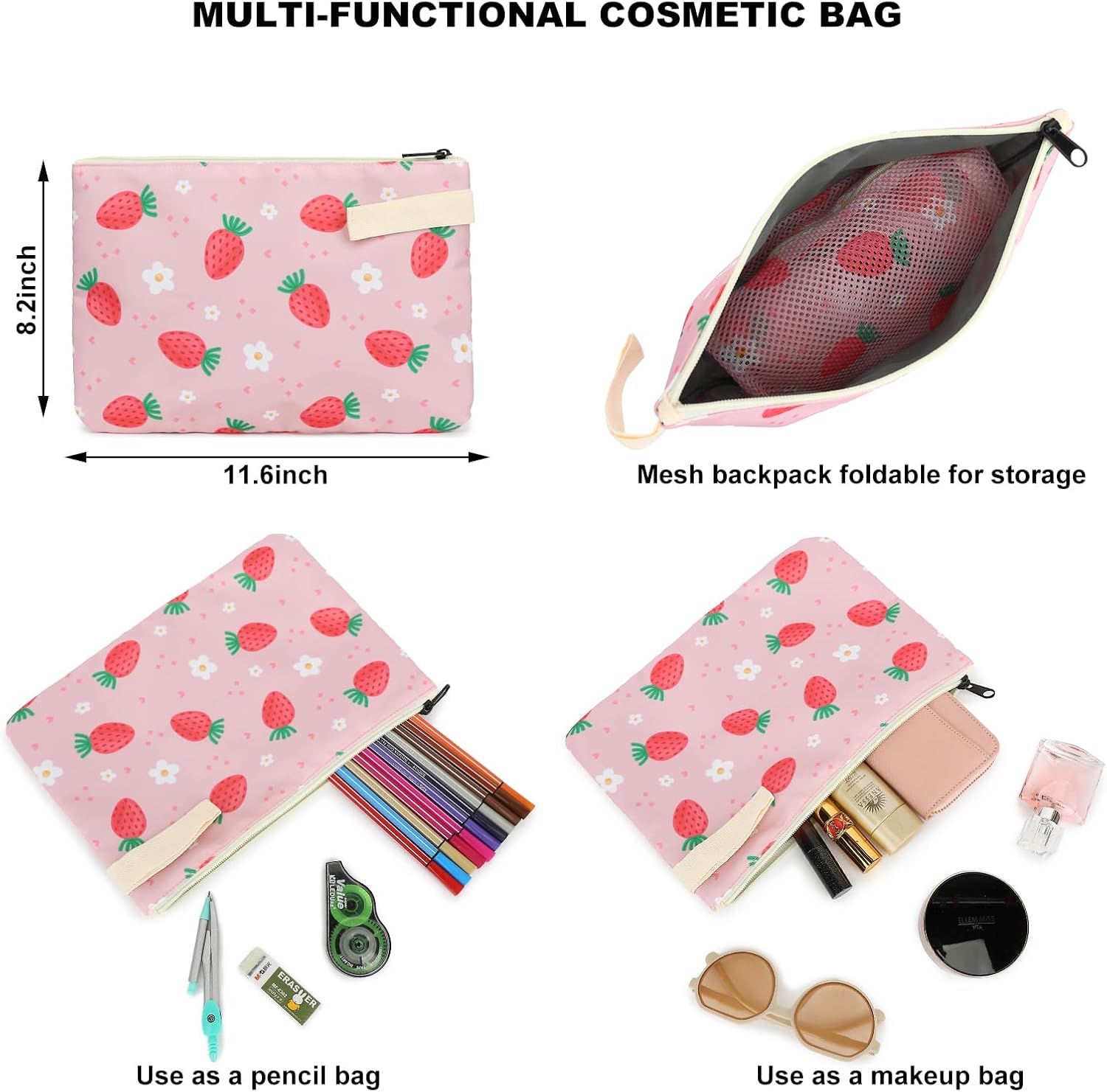 Strawberry Mesh Backpack for Girls Women, Semi-Transparent Kids School Backpack College Bookbag for Beach Gym Travel - Image 4