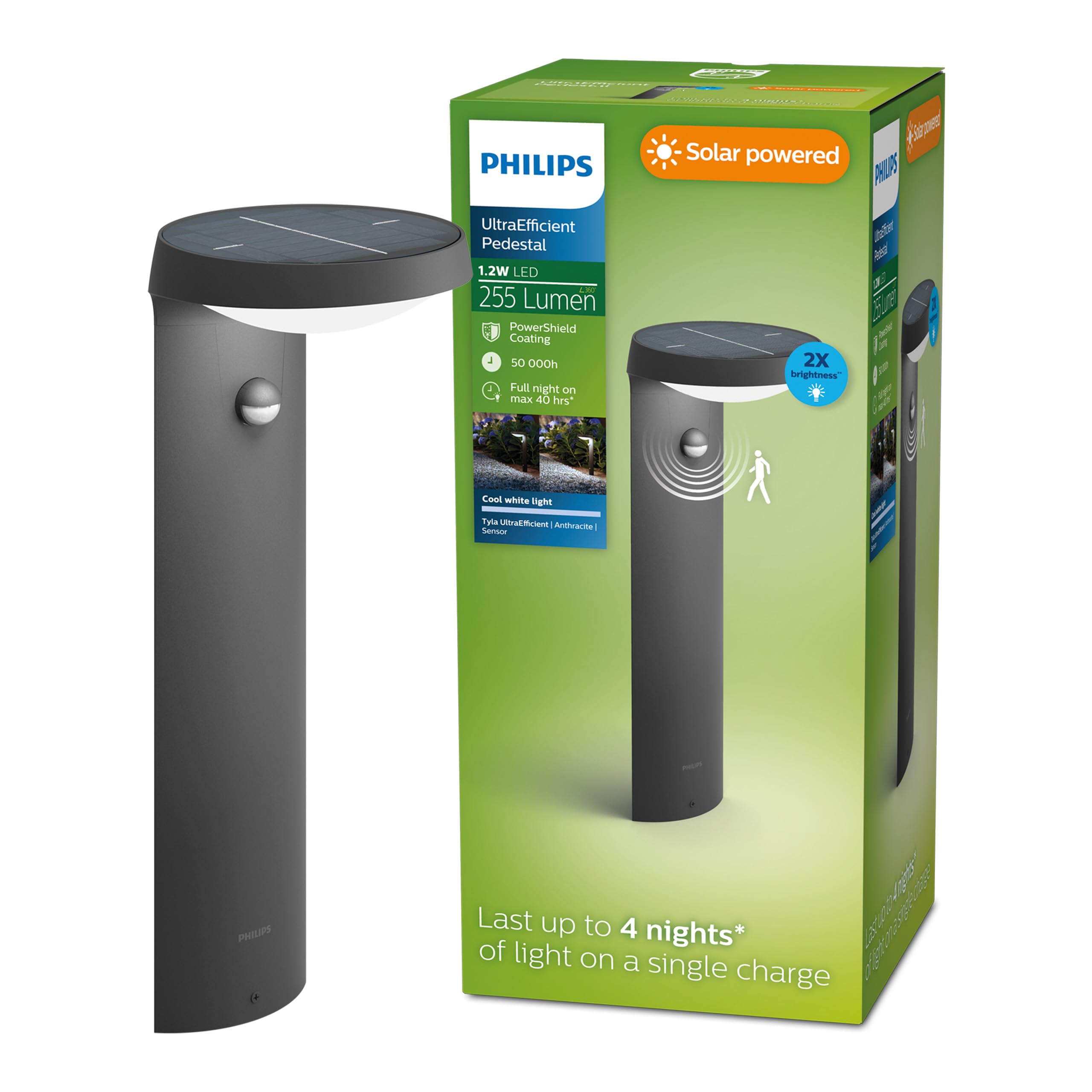 Philips Borne extérieure infrarouge Tyla, énergie solaire, 18W, 4000K, Anthracite