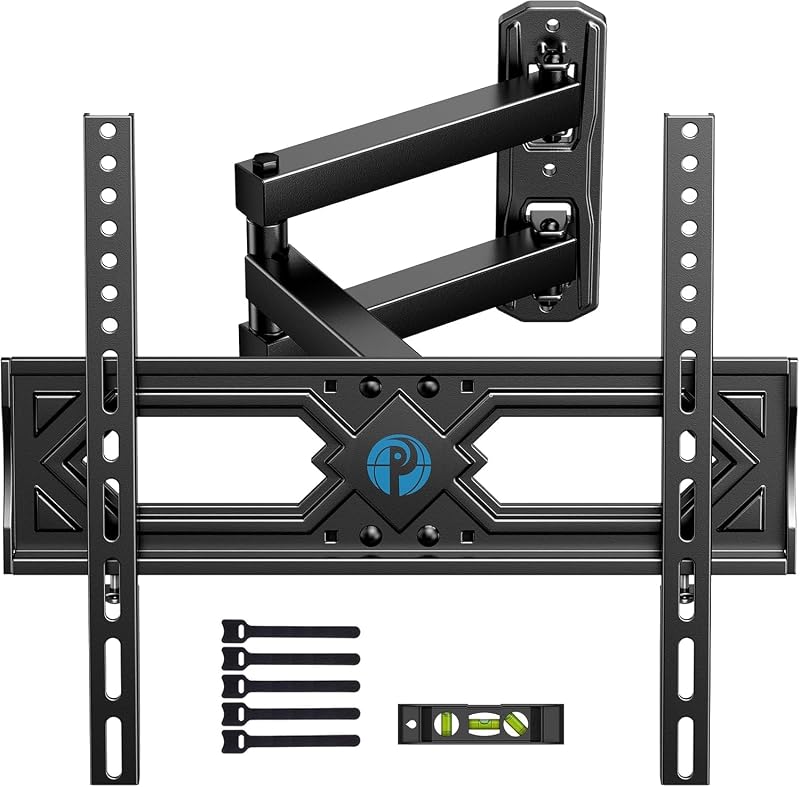 Full Motion TV Wall Mount for 26-65 Inch Flat Curved TVs, Heavy Duty Single Articulating Arms, Corner TV Mount Up to VESA 400x400mm and 77lbs, Support Swivel, Tilt, Level Adjustment
