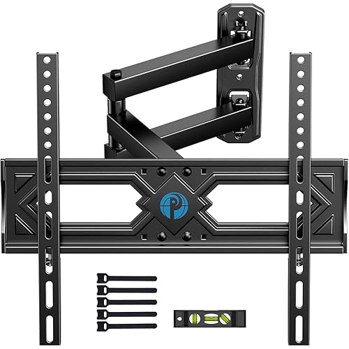 Pipishell Full Motion TV Wall Mount for 26-65 Inch Flat Curved TVs, Heavy Duty Single Articulating Arms, Corner TV Mount Up to VESA 400x400mm and 77lbs, Support Swivel, Tilt, Level Adjustment