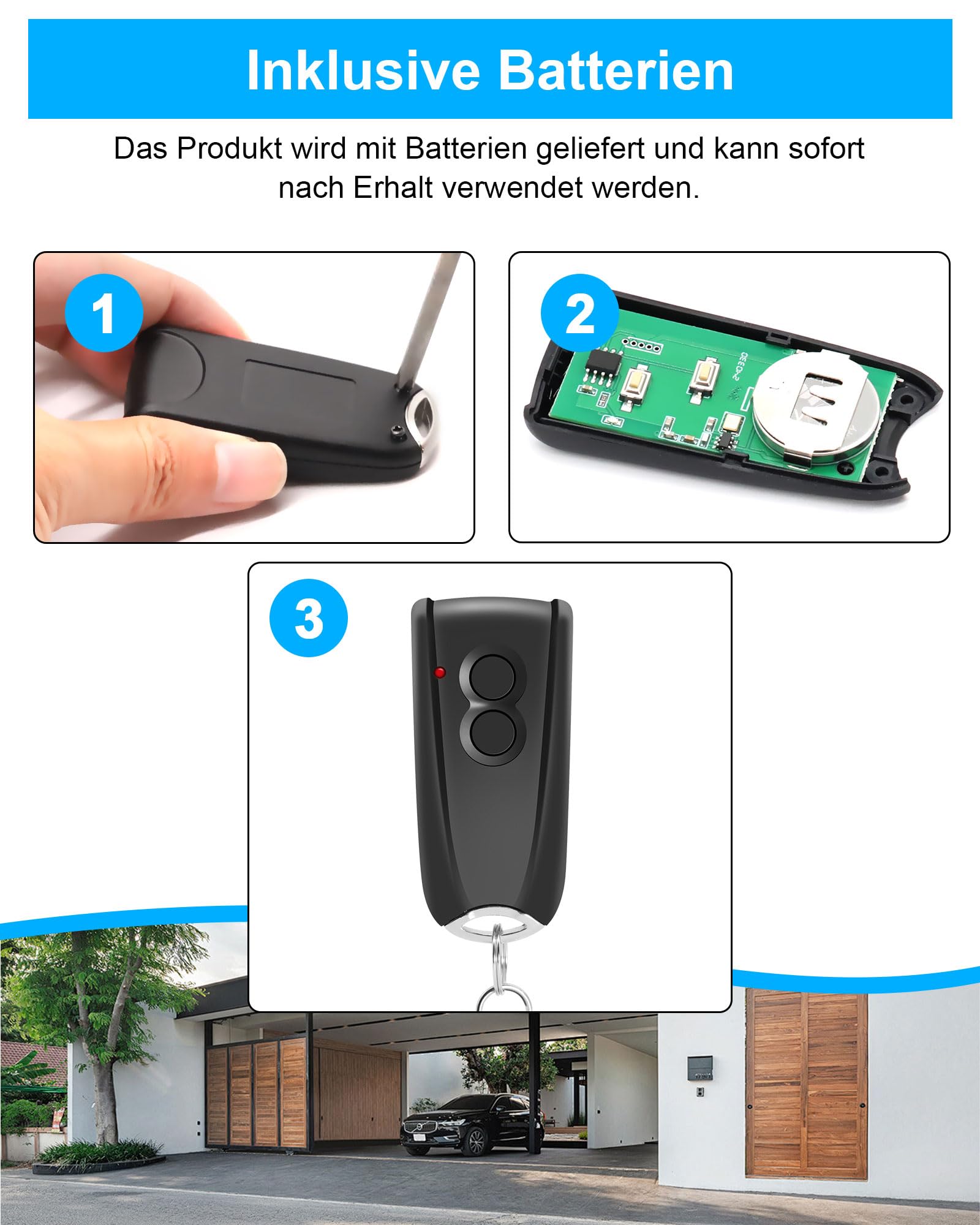 Telecommande Portail pour S449 QZ2, S449 QZ1, 433.92 MHz, 2 Canaux, TXQ4492P0, Télécommande de Portail pour Porte de Garage (1)