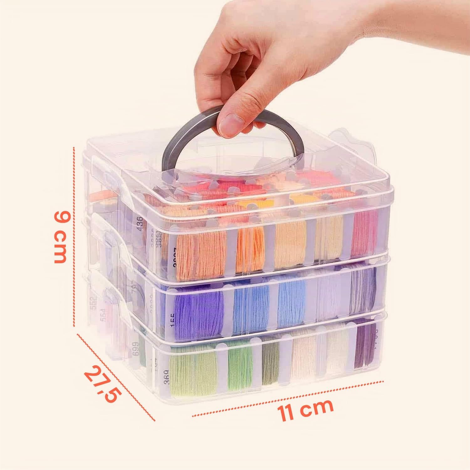 Wintem – Kit Ricamo con 150 Fili Colorati, Contenitore a 3 Livelli con 6 Scomparti, Accessori Inclusi per Punto Croce e Braccialetti, Ideale per Principianti e Ricamo Creativo