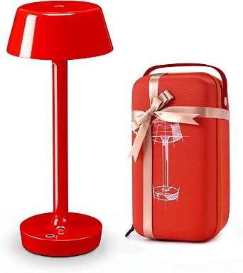 Cordless Rechargeable Table Lamp with Power Charger,Portable LED Desk Lamp,5000mAh Battery Operated,2700K-5700K Tunable,Stepless Touch Dimming for Bedroom Bedside Outdoor Camping,Red