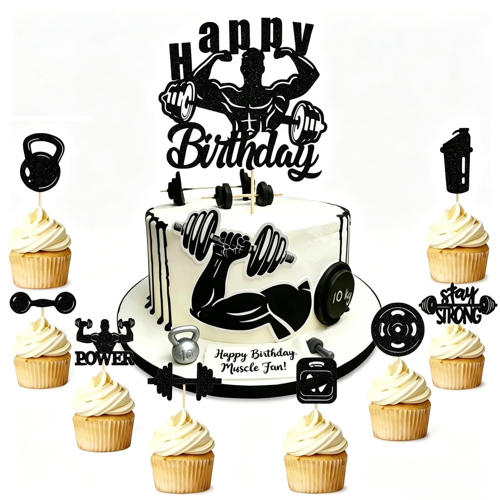 Gym Cake Decorations for Men - 9Pcs Fitness Themed Toppers