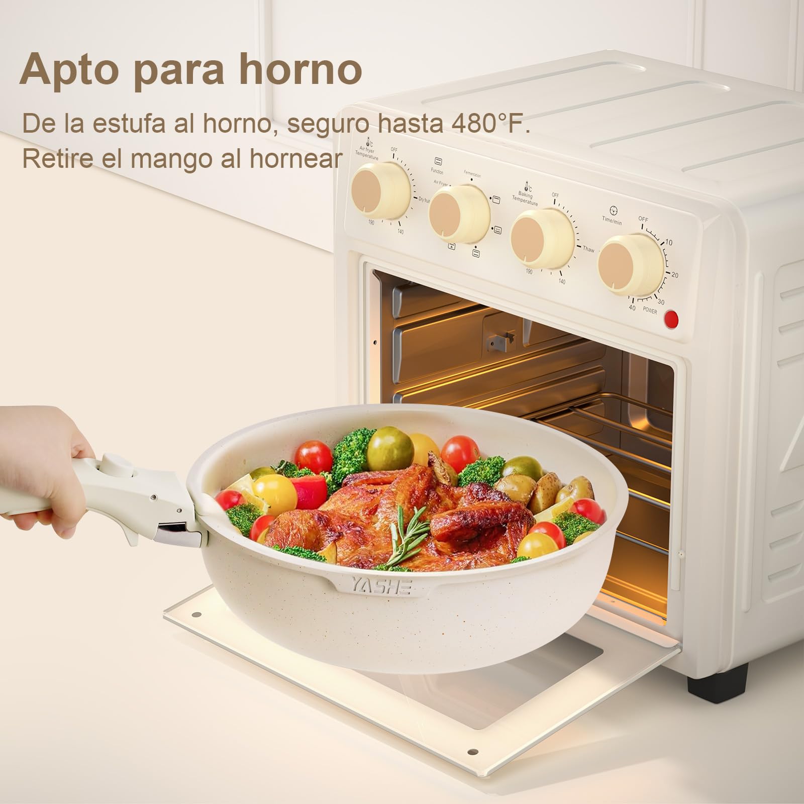YASHE Juego de 13 Ollas y Sartenes, Juego Ollas Induccion Antiadherente, Juego de Sartenes con Tapas, Sartenes Mango Extraible, Apto para Lavavajillas & Apto para Horno