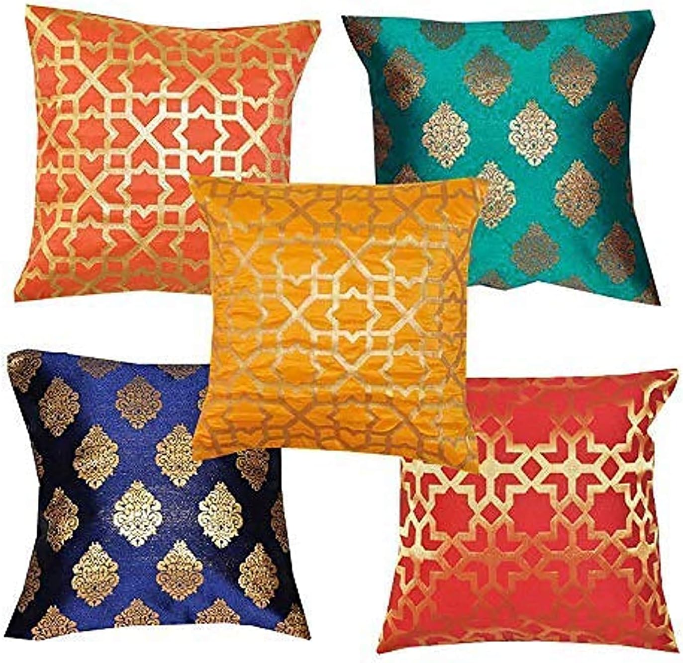 PINK PARROT Dupion Jacquard Silk Cushion Cover (12x12-inch) - Set of 5 Pieces,200TC