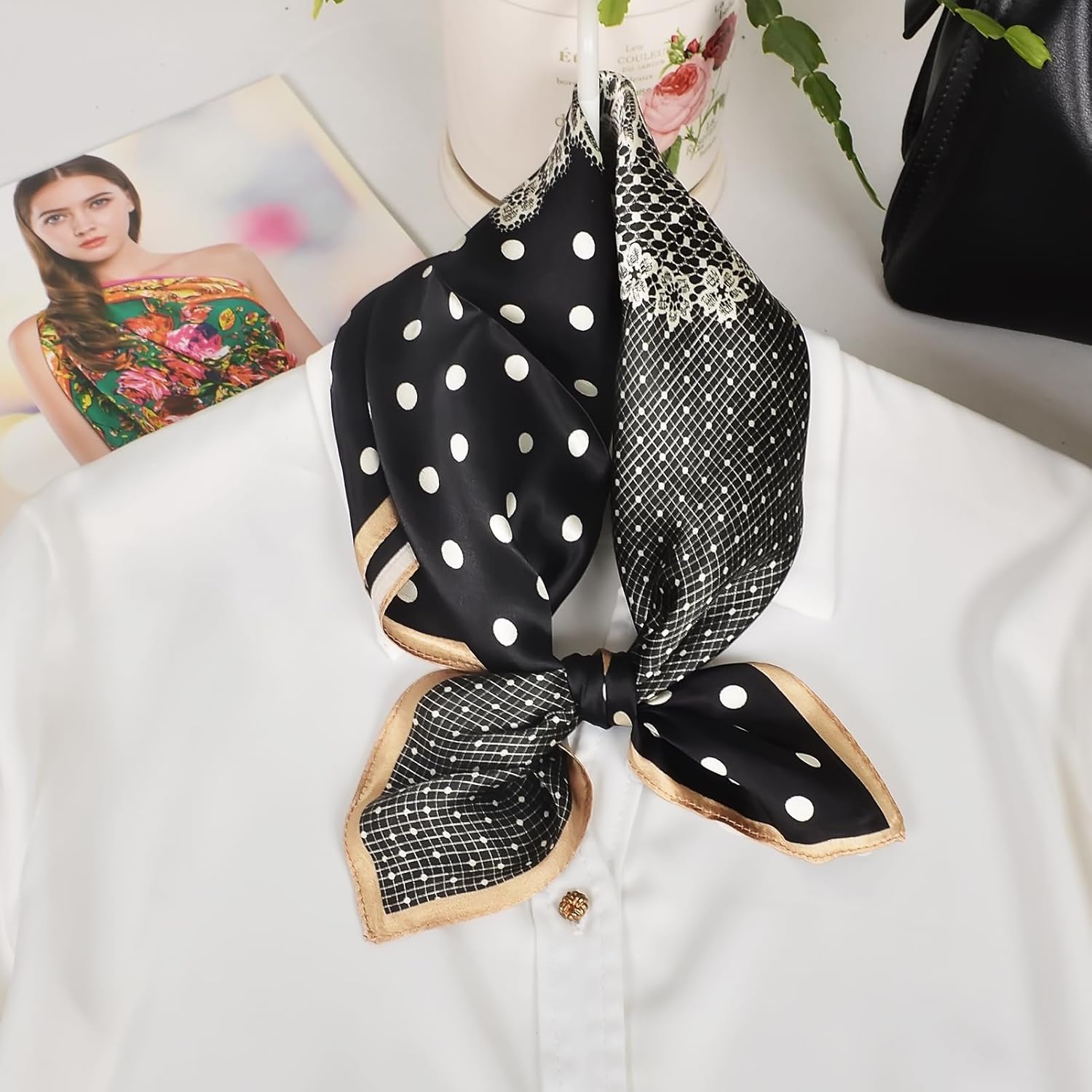 Women 100% Mulberry Silk Neck Scarf Lightweight Digital Print Small Square Scarfs- Neckerchief Gift Packing 21"*21" - Image 5