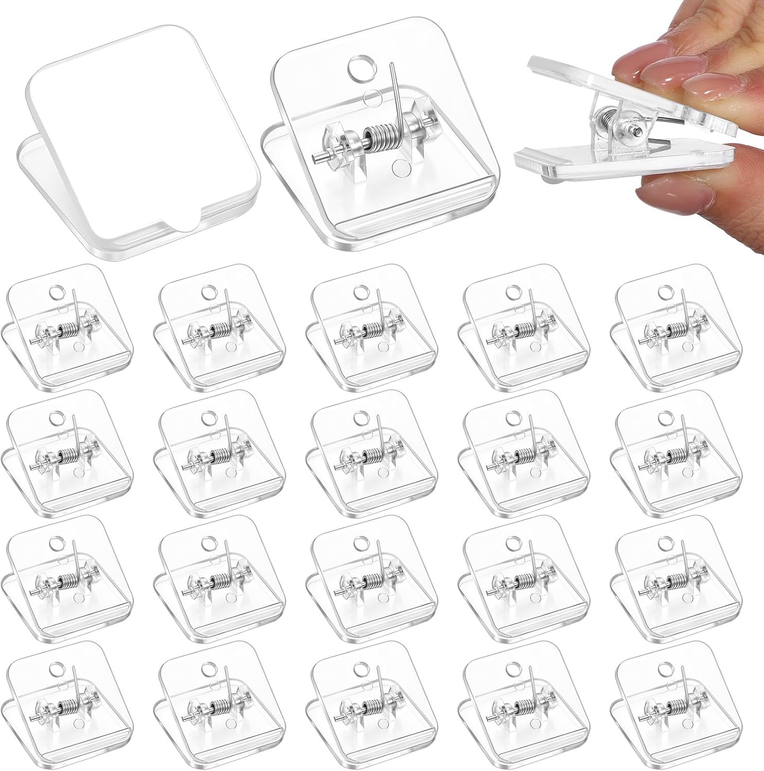 20 Pcs Tapestry Clips Clear Acrylic Clip Self Adhesive Wall Clips for Home Office, Double-Sided Spring Clip (1.26 x 1.18 x 0.79 in)