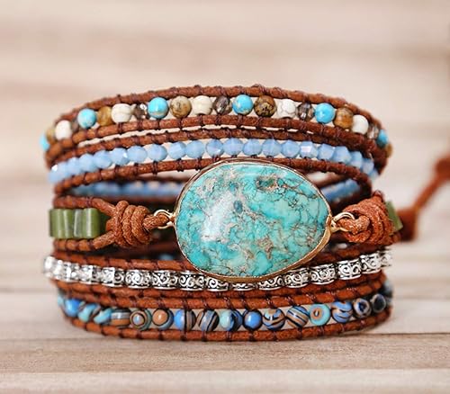 Miniatura 4 de Pulseras bohemias hechas a mano de piedra natural con cuentas de cristal de turquesa