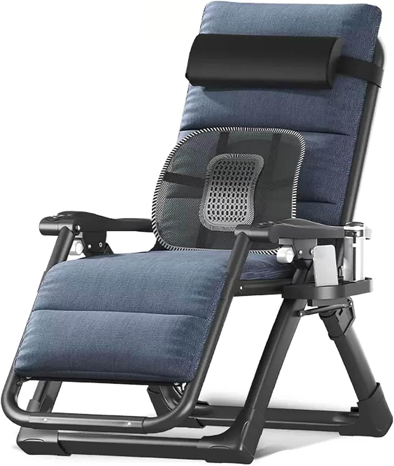 N/A Portable Reclining Lawn Chair, Folding Sun Lounger with Cushion and Pillow, Adjustable Patio Lounge Reclining Chair, for Garden Lawn Camping Beach,C