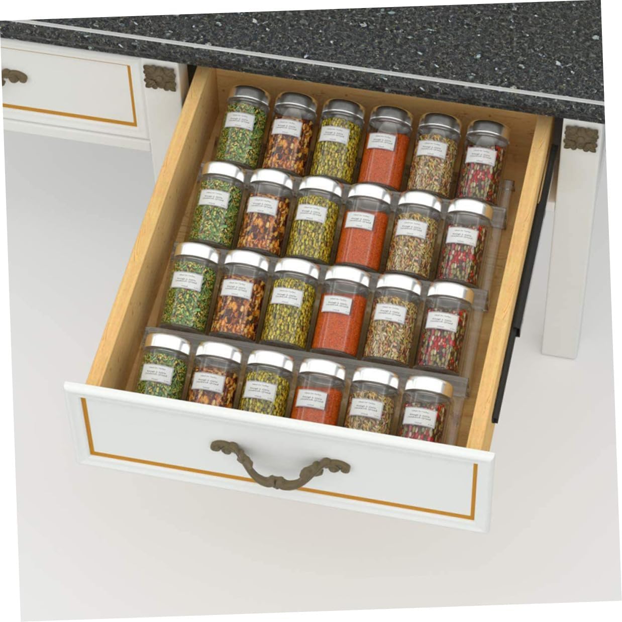 Expandable Acrylic Spice Rack Organizer, Kitchen Drawer Storage Shelf for Seasoning Bottles, Multi-tier Plastic Spice Bottle Holder for Cabinet and Countertop