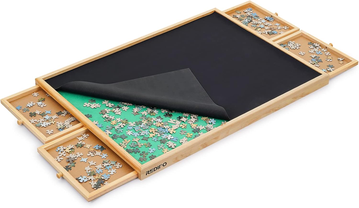 1500 Pieces Wooden Jigsaw Puzzle Board with 4 Drawers for Storing Puzzles, 26” x 35” Large Portable Jigsaw Puzzle Table with Puzzle Cover, Non-Slip Plateau Work Surface for Adults