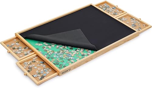 Miniatura 5 de Tablero de rompecabezas de madera de 1500 piezas con 4 cajones para almacenar rompecabezas, mesa de rompecabezas portátil grande de 26 x 35 pulgadas