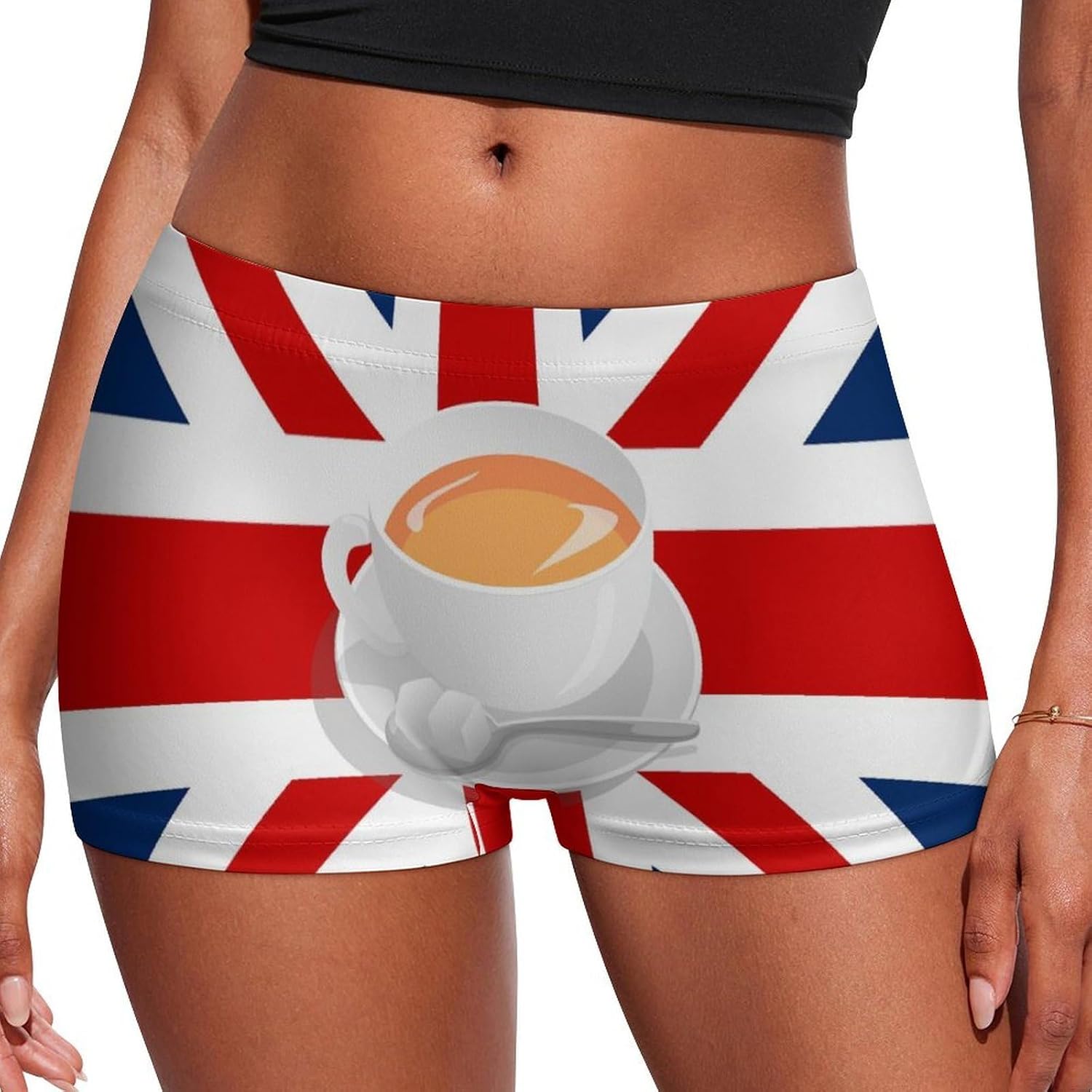 British Flag With Tea Funny Women's Boxer Briefs Breathable Underpants Trunks Stretch Underwear