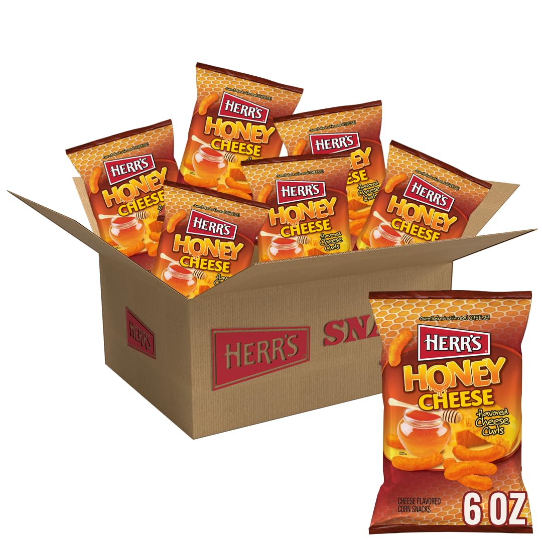 Herr’s Cheese Curls, Honey Cheese Flavored, Gluten Free Snacks, 6oz Bag (6 Count)