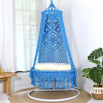 Outdoor Hanging Swinging Chair, Patio Swing Chair with Cushion, Hammocke Chair Swing for Indoor/Outdoor Max 330 lb Capacity for Bedroom Porch Balcony Garden(Blue)