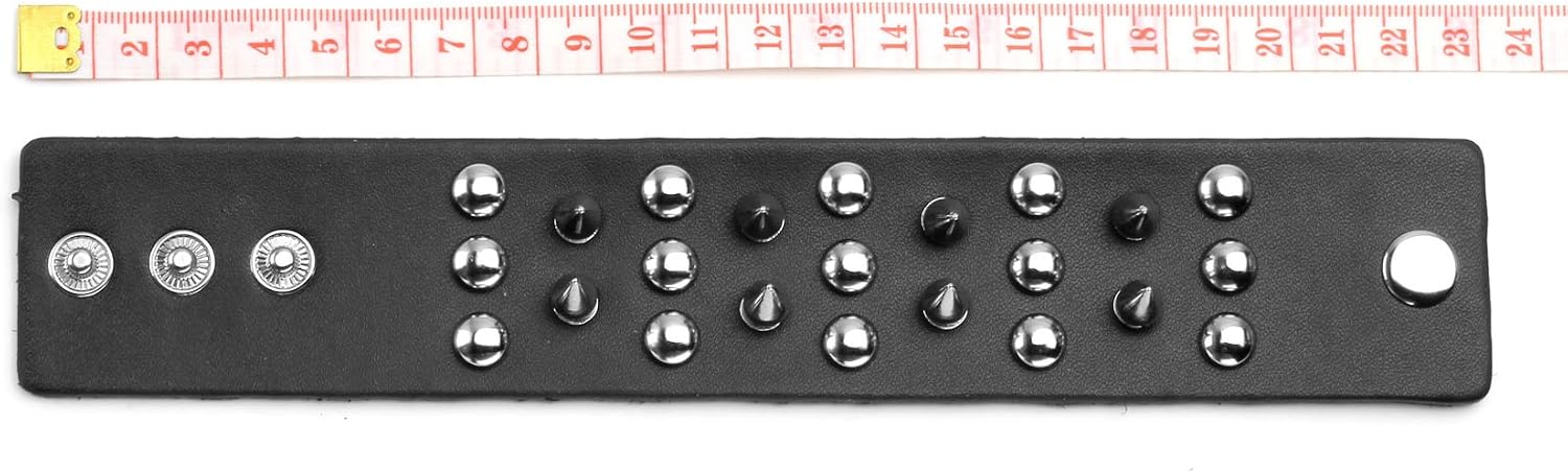 Eigso 2Pcs Spike Rock-Roll Cuff Bracelet Punk Biker Wide Strap Gothic Rivet Wristband for Men Women, Black 1, 9 inch - Image 3