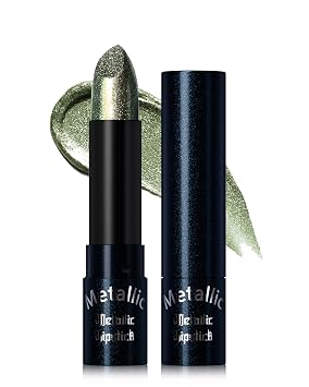 Glitter Lipstick Green Metallic Sparkling Lipstick Waterproof Long-Lasting Glitter Lipstick Highly Pigmented Emergency Stick Cup Diamond Shimmer Lip Gloss Halloween Makeup for Cosplay Party C15