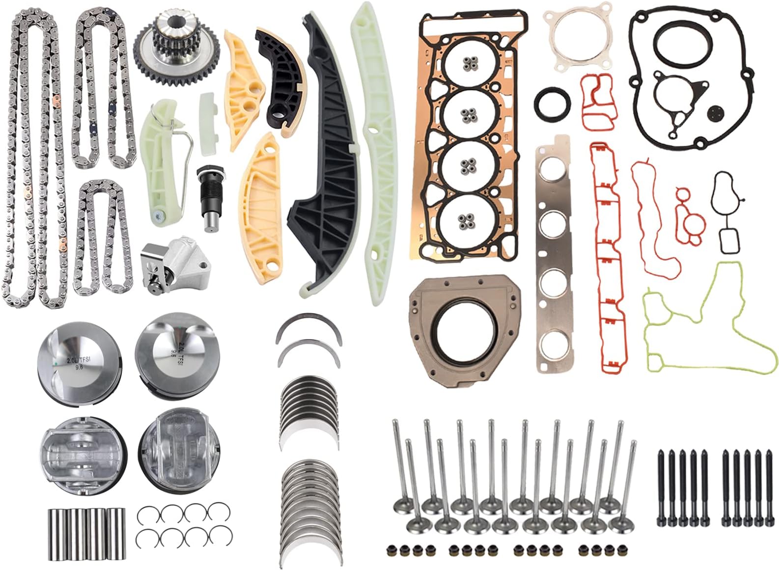 GELUOXI Engine Piston Timing Chain Kit Replacement for 2008-2011 VW Jetta Tiguan GTI Beetle Passat Audi A3 TT 2.0L Part# 06H109469T, 06H109469AD, 06D109611H, 06D109601M, 06H107065AM