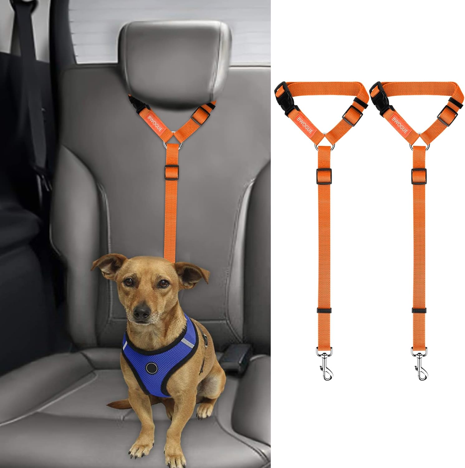 BWOGUE 2 Packs Dog Cat Safety Seat Belt Strap Car Headrest...