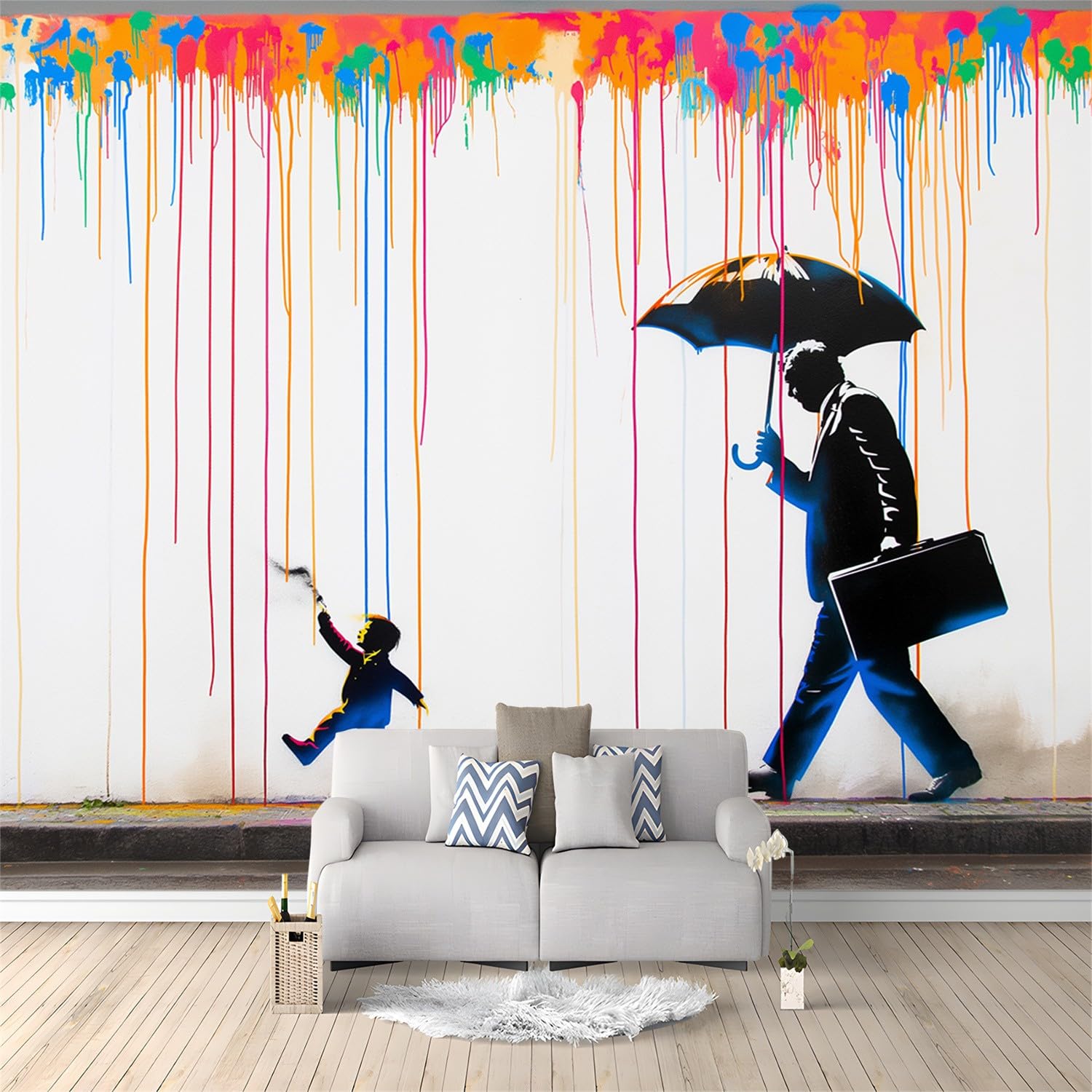 Tapeta z włókniny, graffiti, wzór ojca i syna, 300 x 210 cm, biała, wodoodporna tapeta, tapeta do salonu, pokoju dziecięcego, sypialni