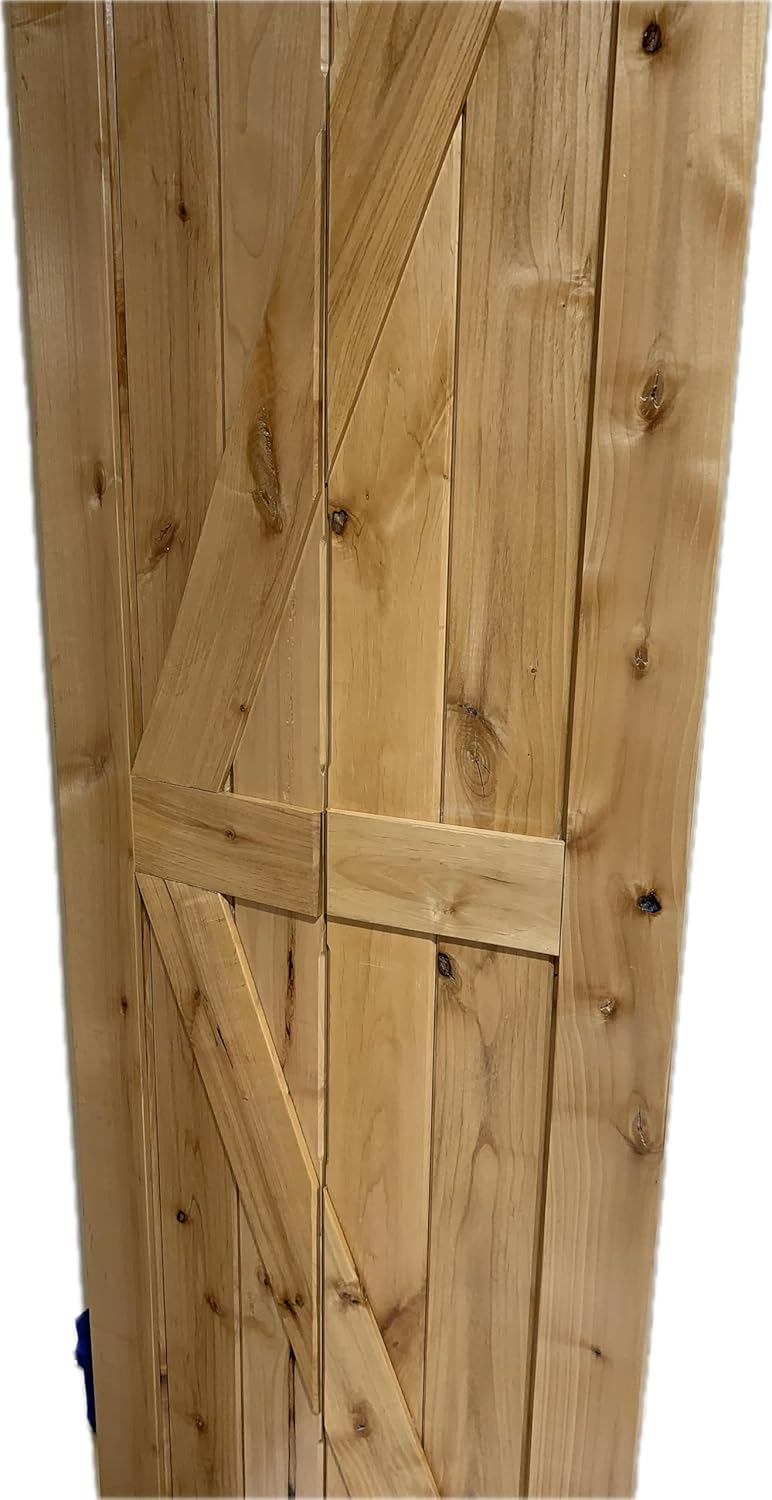 LUBANN 25.5 x 84 High Gloss Finished Rustic Alder Solid Wood Bifold Barn Door Assembled bi-fold barn Door Ready to Install bifolding Door Bifold Door Slab