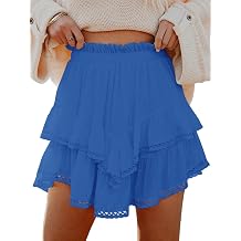 Aoudery Flowy Shorts for Women Casual Boho Ruffle Tiered Skorts High Waist Mini Skirts Golf Tennis Crochet Shorts