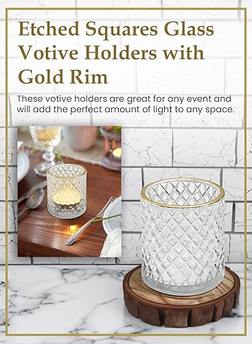 Miniatura 6 de Serene Spaces Living Juego de 4 soportes votivos de corte de diamante con punta dorada, centros de mesa simples para bodas, eventos, fiestas, vidrio