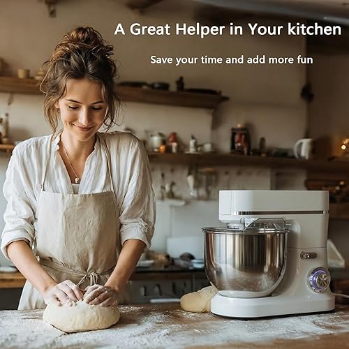 Miniatura 2 de Mezclador de pie de 800 W, mezcladores de masa de cocina de 8 cuartos de galón, mezcladores domésticos eléctricos de velocidad ajustable con tazón,