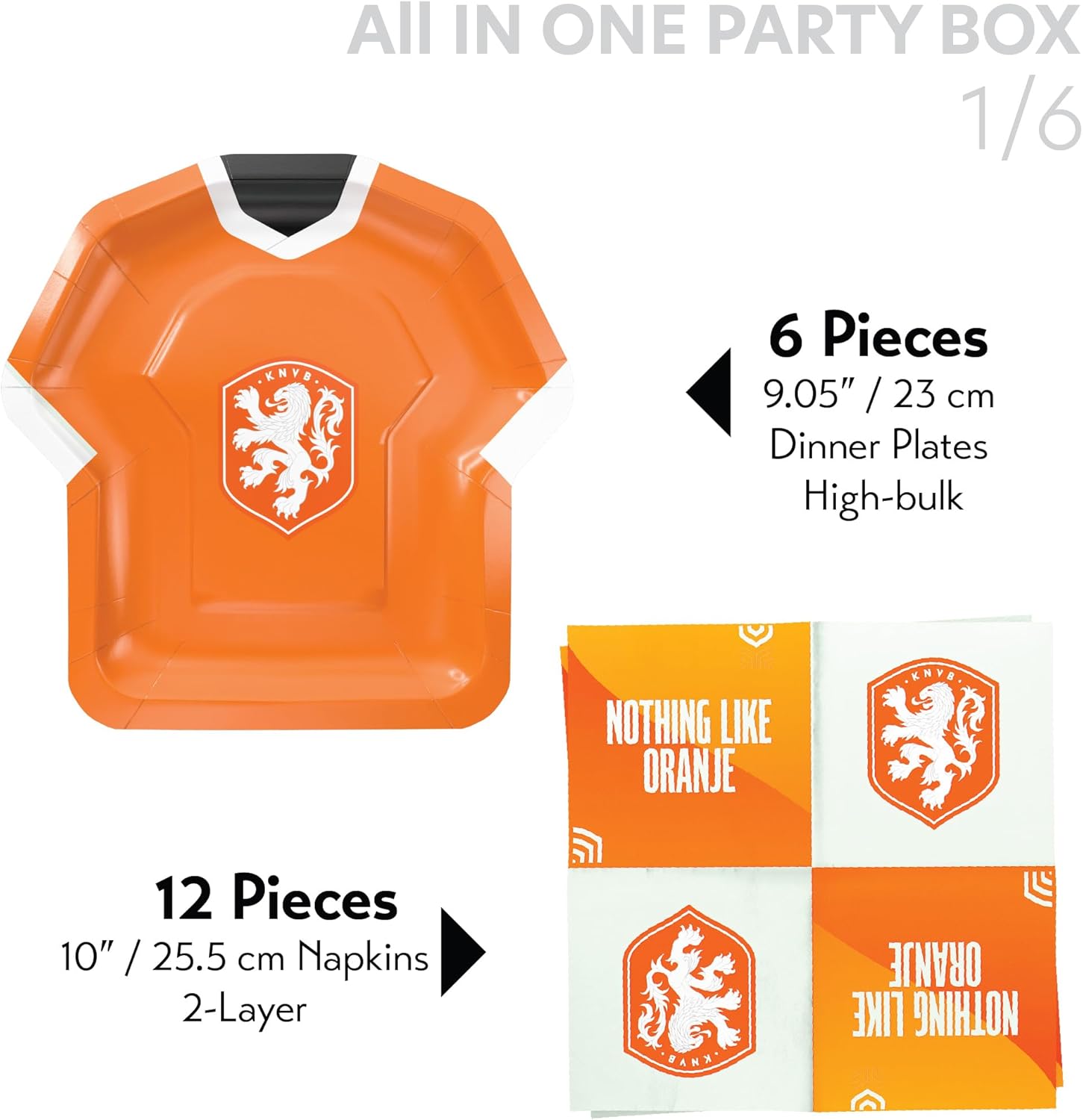 World Cup National FA Official Licensed 77-Piece Party Supplies Set for 6 Guests, Plates, Cups, Napkins, Cutlery, Jersey Balloons, Decorations, Matchday Fan Celebration Kit (Holland)