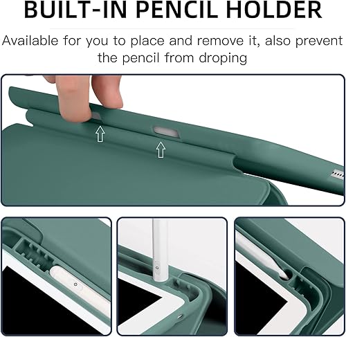 Miniatura 64 de Mastten Funda compatible con iPad de 9ª/8ª/7ª generación, para iPad de 10.2 pulgadas con soporte para lápiz, cubierta trasera de TPU Smart Stand