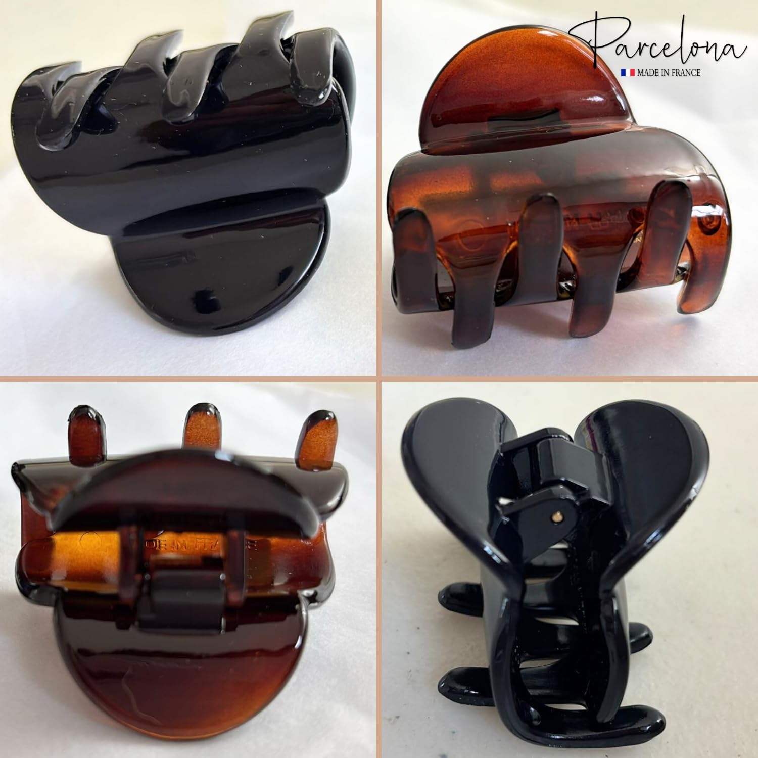 Parcelona French Duo Plain Tortoise Shell Brown and Black Celluloid Covered Spring Small Hair Claw Clip Clamp Clutcher for Girls and Women - Image 2
