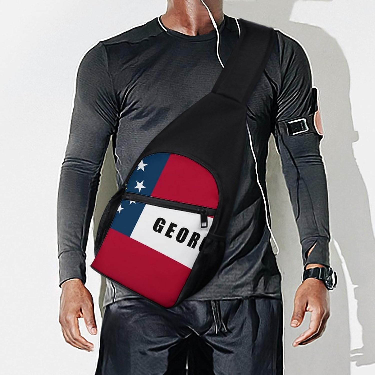 Georgia State Flag U.S.A. Crossbody Sling Backpack Chest Bag Daypack | unisex,trendy,with convertible and detachable shoulder strap,side pockets