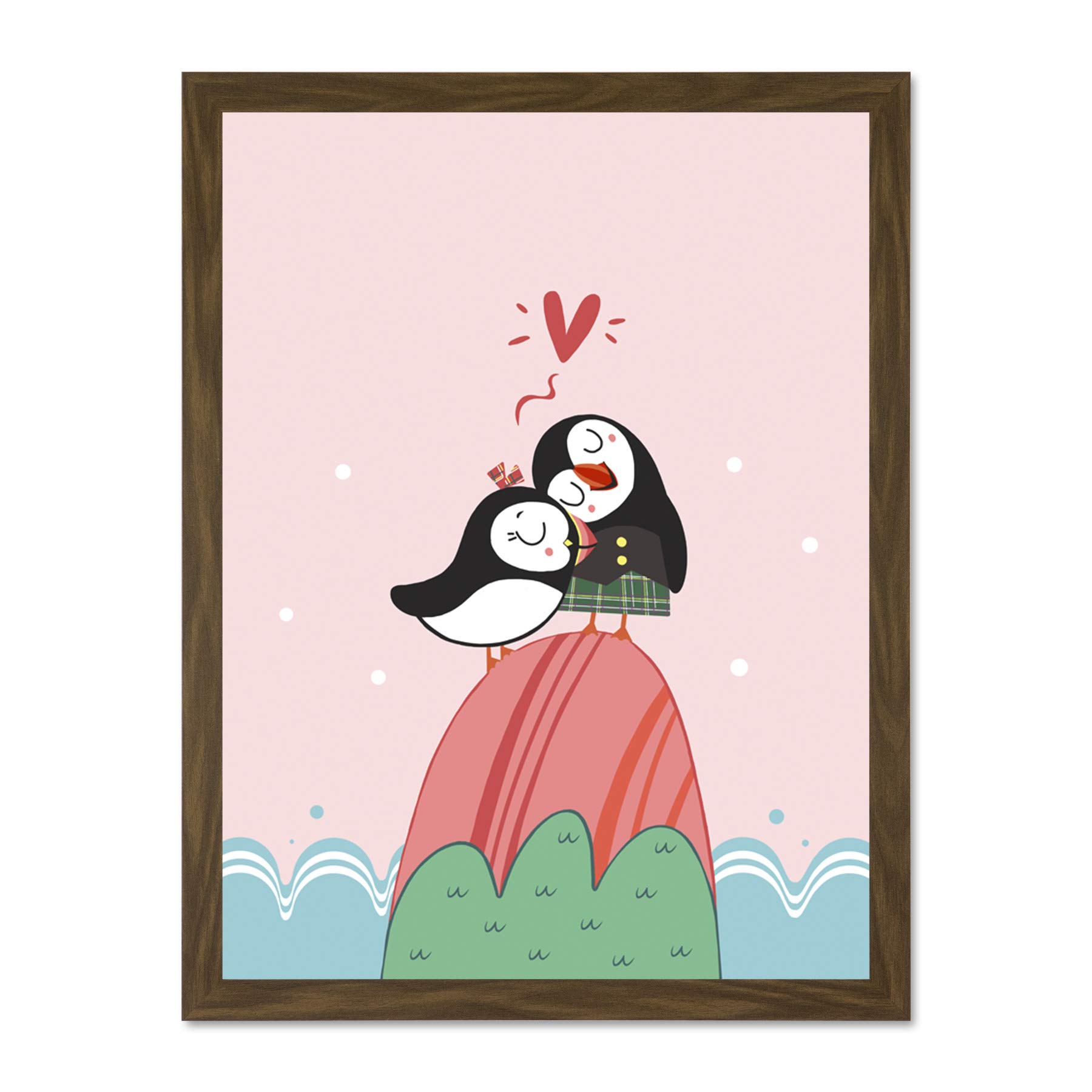Wee Blue Coo Puffins in Love Large Framed Art Print Wall Poster 18x24 inch