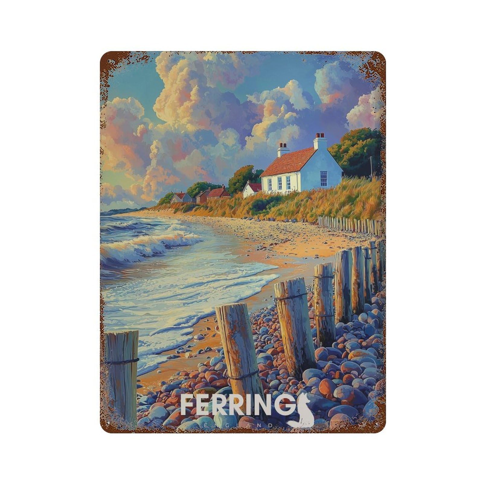 xiaoxiaoshen Ferring England Travel British Seaside Coastal Wall Decor Art Metal Tin Poster Modern Home Decor Art Home Bar Shop Decorations Vintage Sign 40x30cm