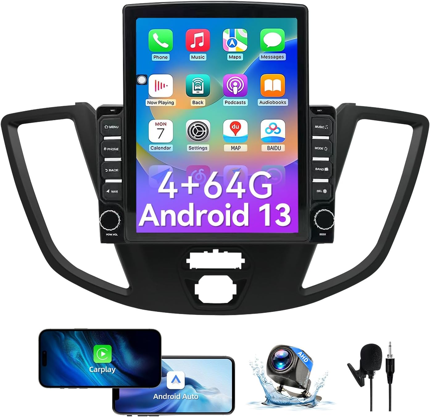 9.7 Inch Car Radio Compatible with Ford Transit 2015-2018, 4+64G Android 13 Car Stereo with Wireless CarPlay Android Auto/Mirrorlink/GPS Navigation/Backup