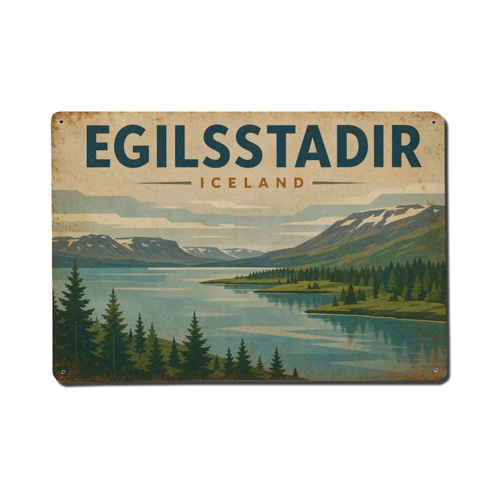 Metal Tin Sign Vintage Travel Iceland Egilsstadir