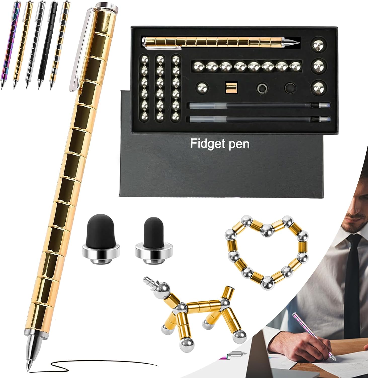 Magnetic Pen Fidget Pen Magnet for Kids,Adults,Teens,Gold Magnet Ballpoint Pen Fidget Gel Pen,Decompression Magnetic Metal Pen,Magnet Writing Fidget Toy Gifts for Birthday,Christmas Stocking Fillers