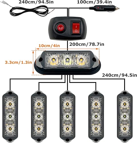 Miniatura 2 de (Actualización 2) Luces estroboscópicas LED para vehículos de emergencia, camiones, 12-24V, IP66, impermeable (ámbar)