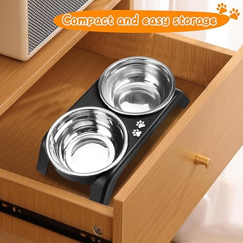 Miniatura 72 de Cuencos elevados, 4 soportes elevados ajustables de altura con 2 cuencos gruesos de acero inoxidable de 50 onzas, comedero antideslizante para Gris